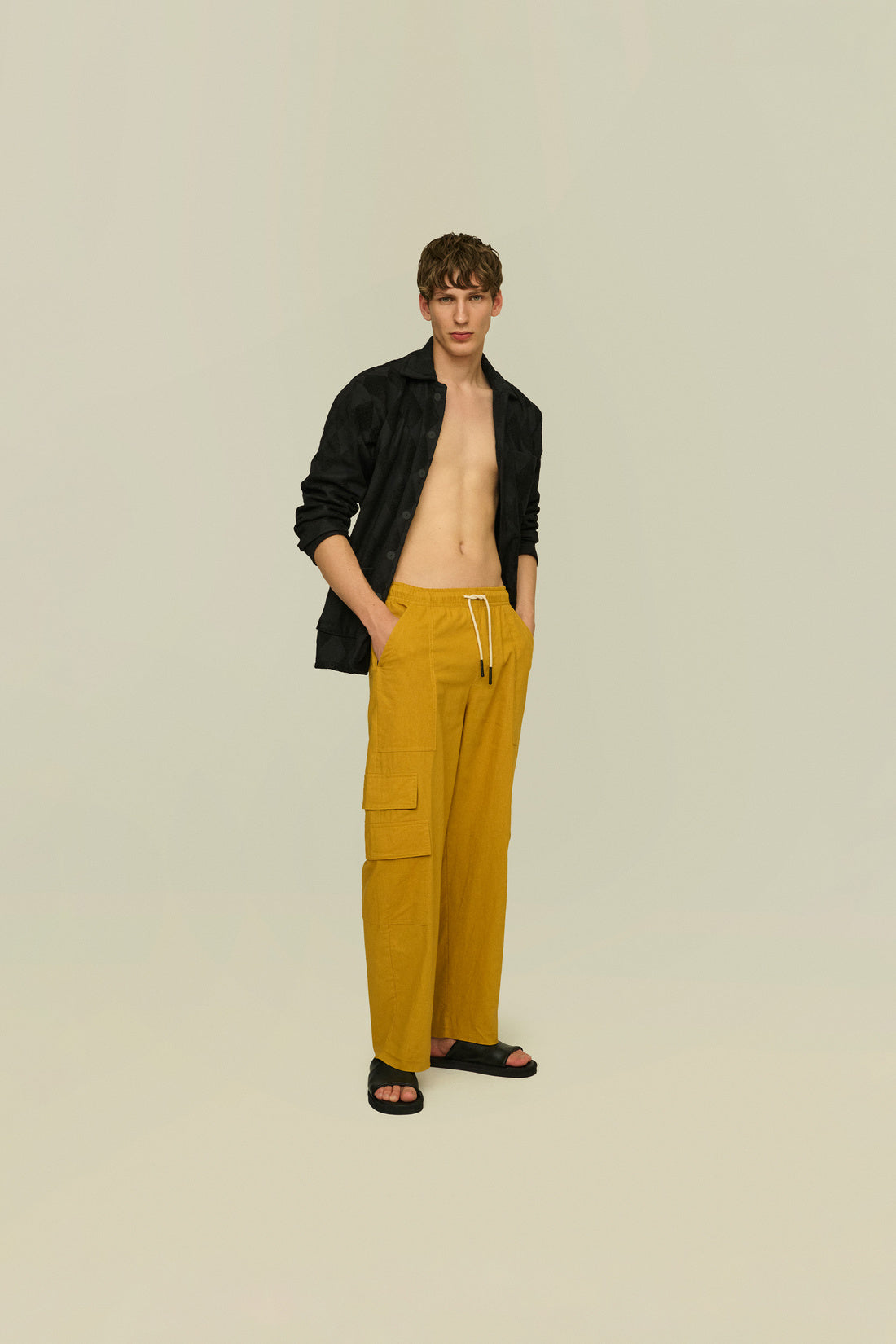 MUSTARD CARGO LINEN PANTS