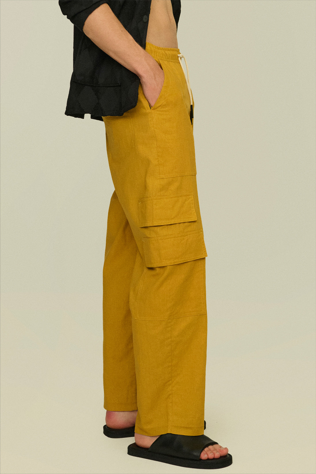 MUSTARD CARGO LINEN PANTS