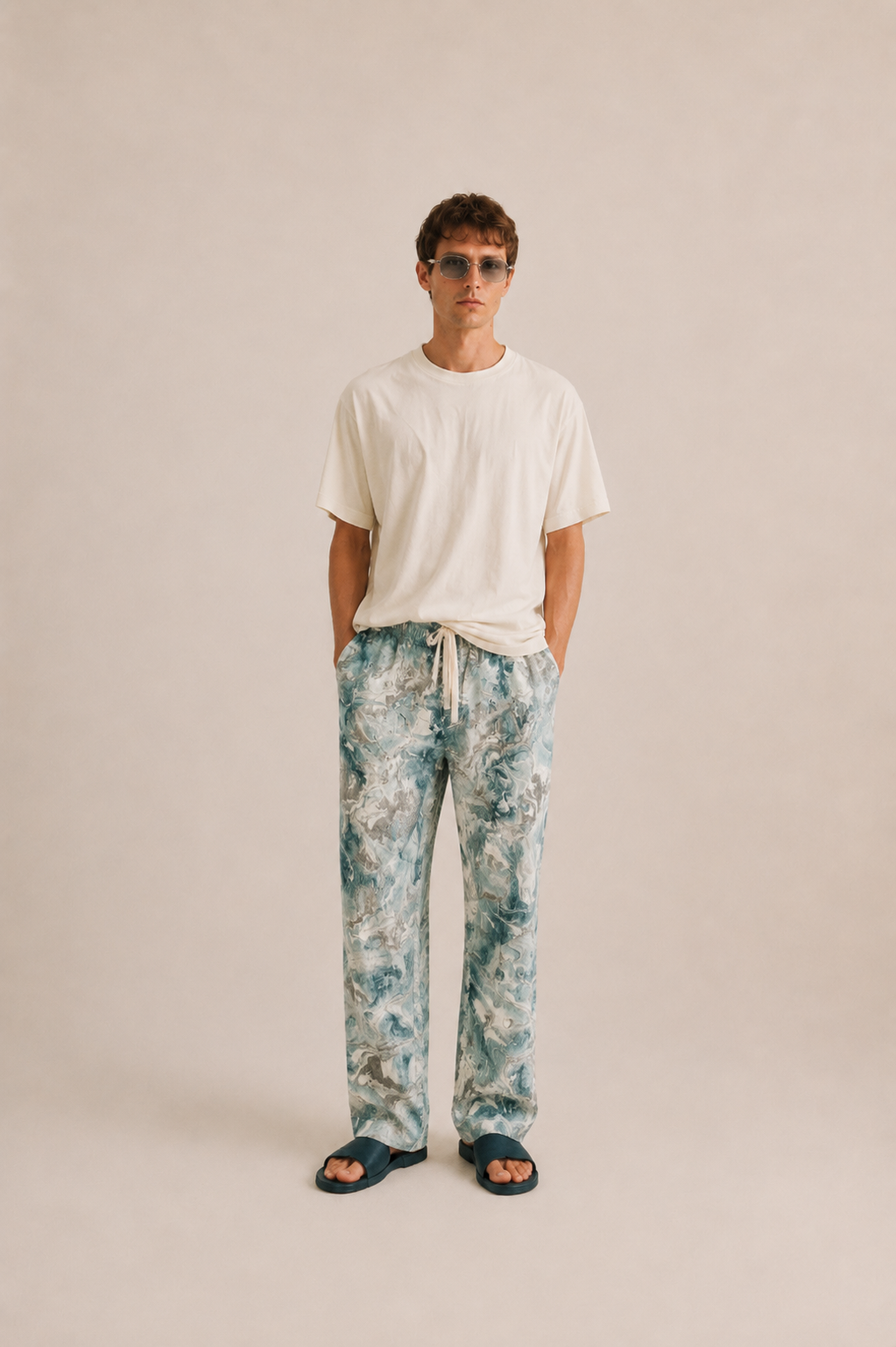 Horizon Crinkle Pant - Mangrove Marble