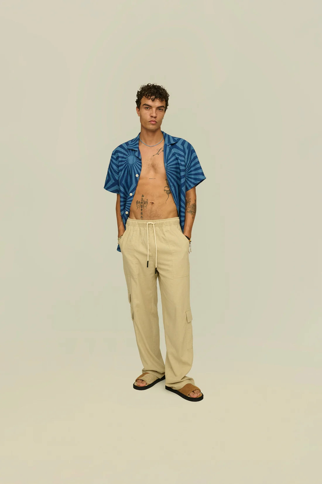 BEIGE CARGO LINEN PANTS