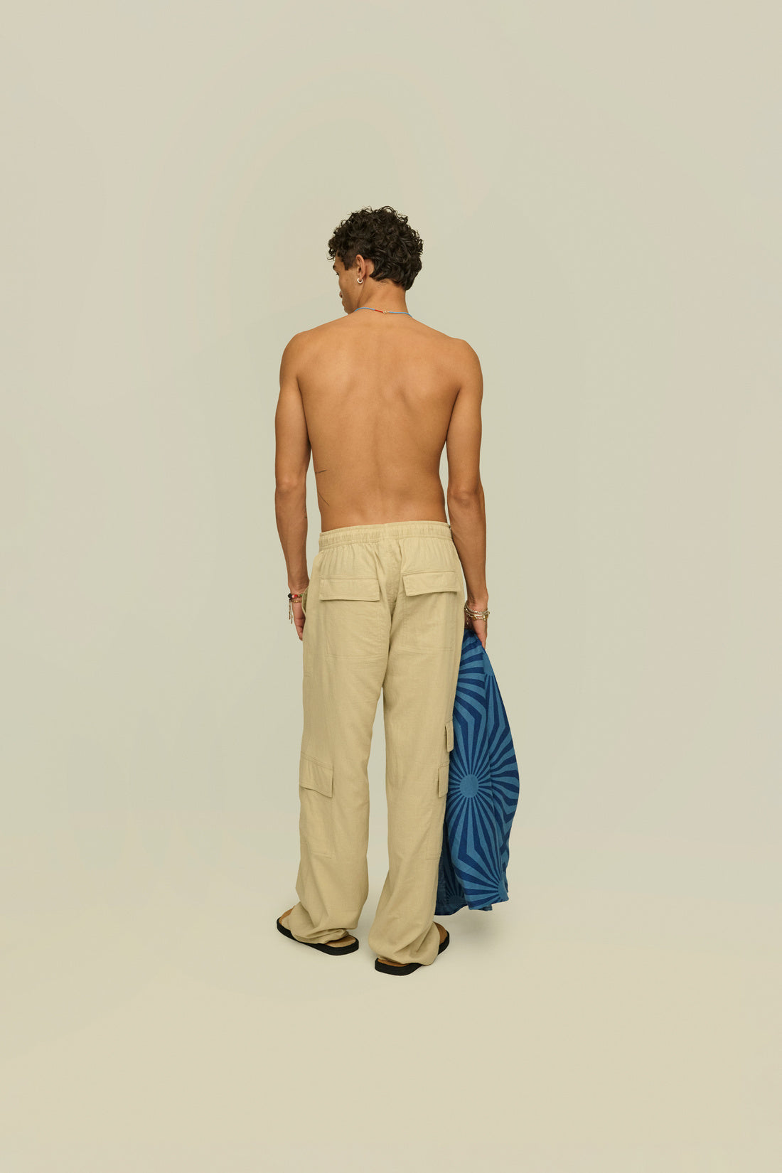 BEIGE CARGO LINEN PANTS