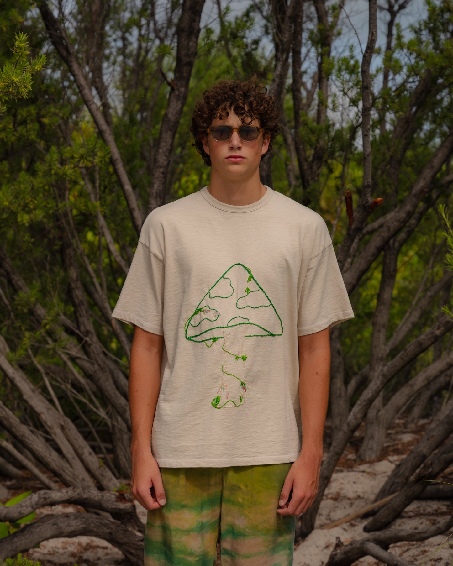 Journey Tee - Green Floral Fungi