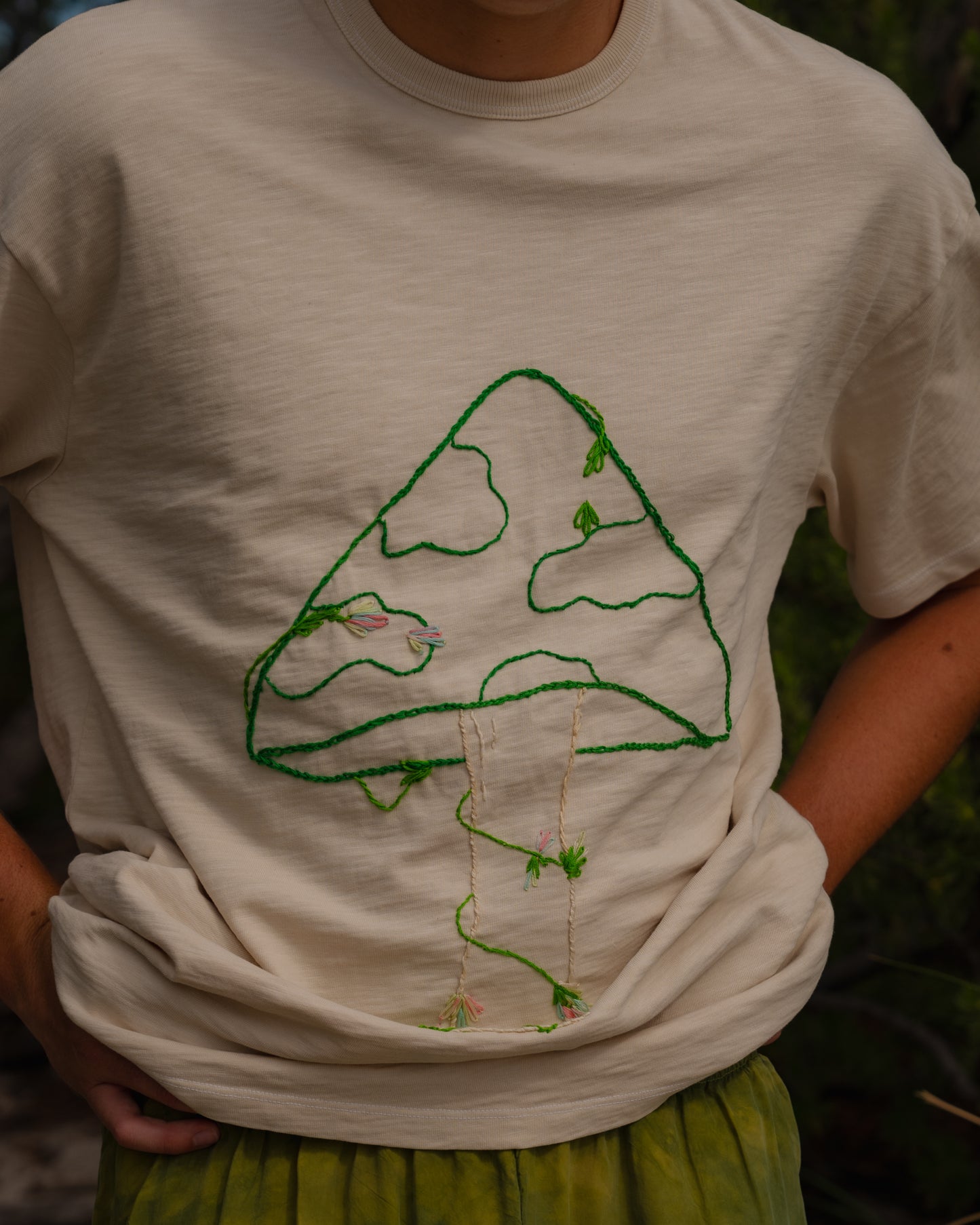 Journey Tee - Green Floral Fungi