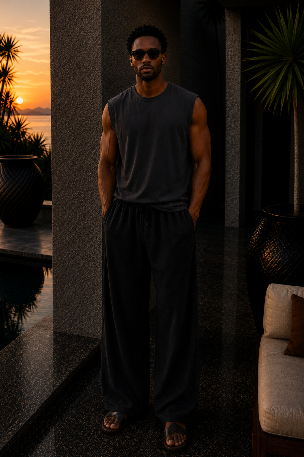 Luxe Ribbed Tank - Black Hole