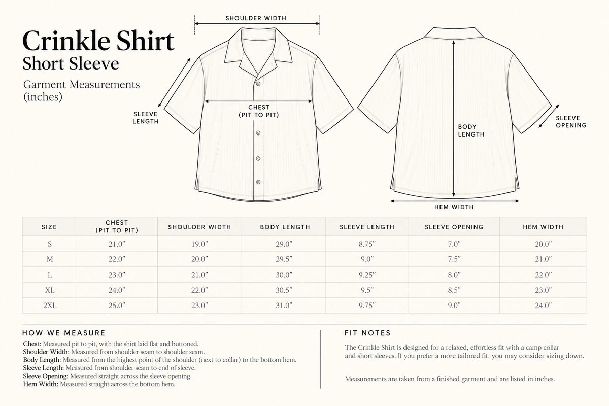 Garment measurement chart