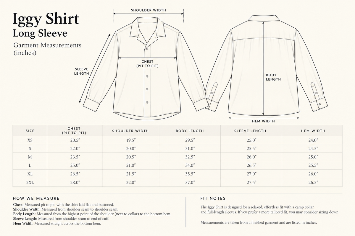 Garment measurement chart