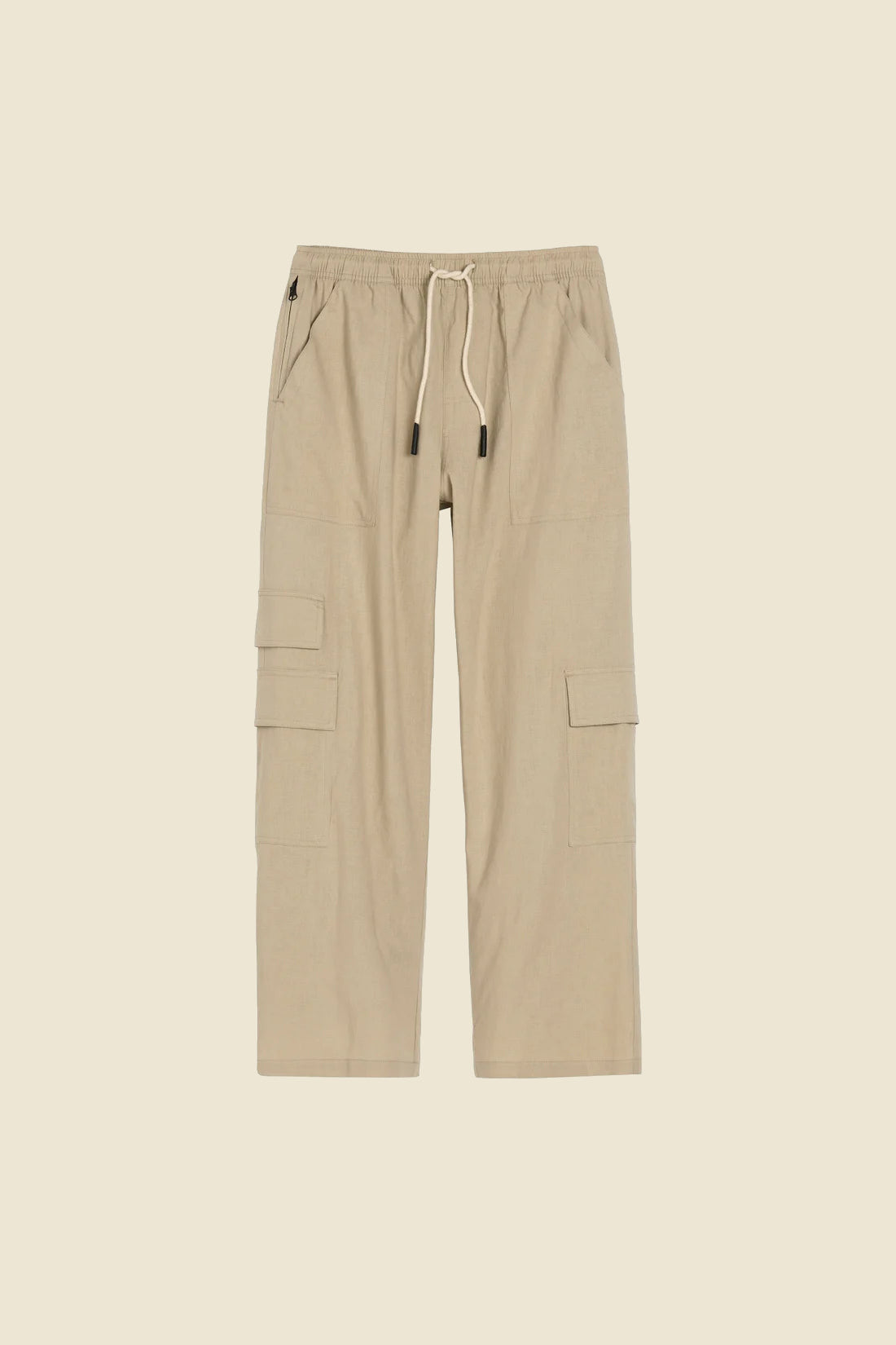 BEIGE CARGO LINEN PANTS