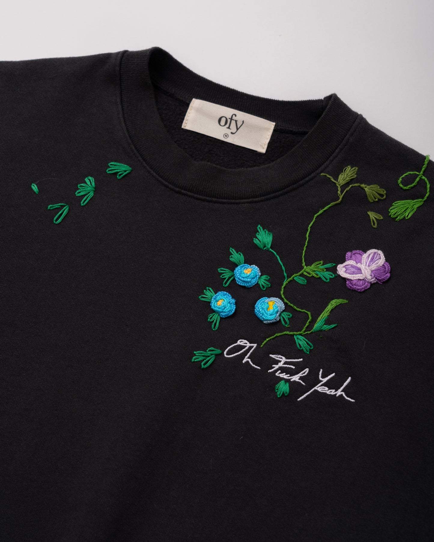 Black Crewneck - Floral Embroidery