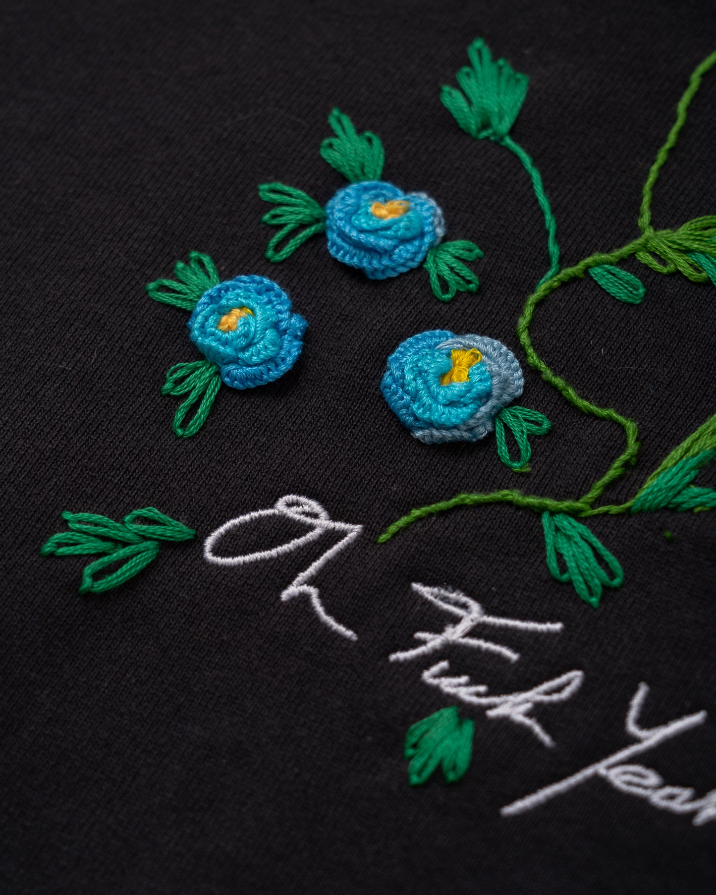 Black Crewneck - Floral Embroidery