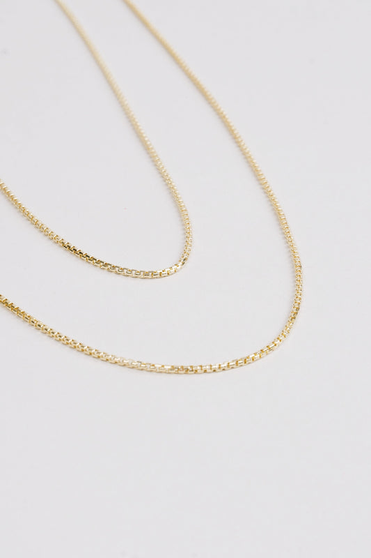 22" Puff Box Necklace - Yellow Gold