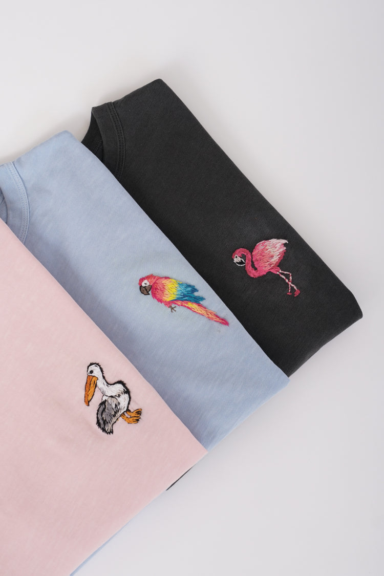 Embroidered Journey Tee - Flamingo