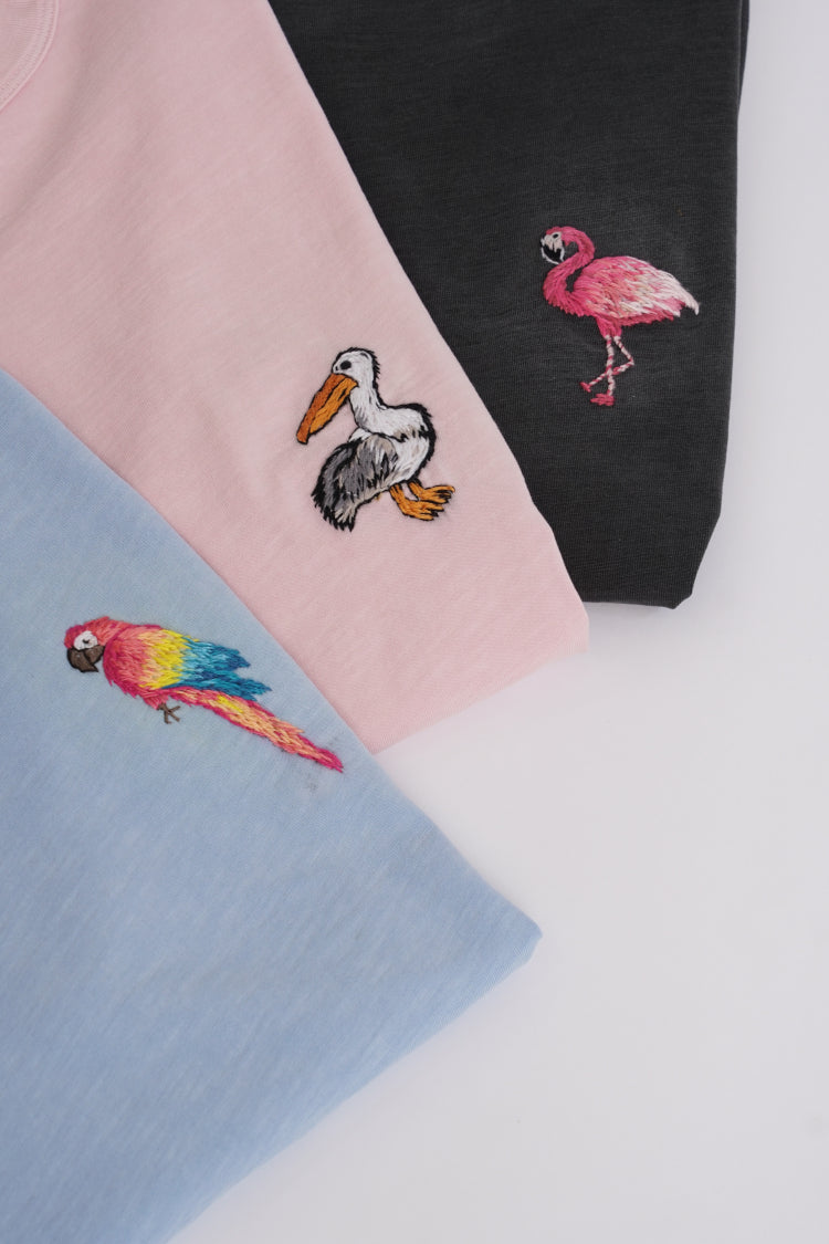 Embroidered Journey Tee - Flamingo