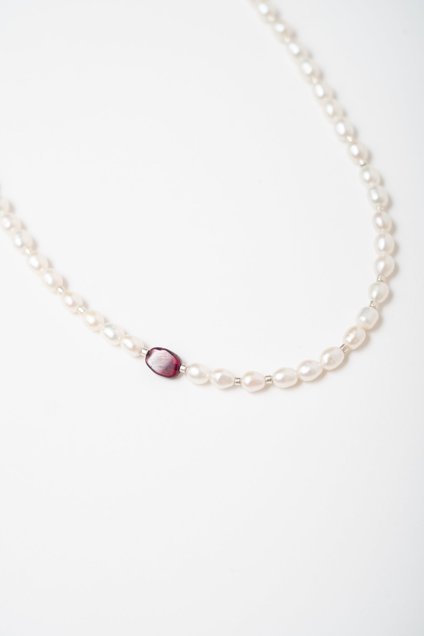 Freshwater Pearl + Garnet Necklace 18"