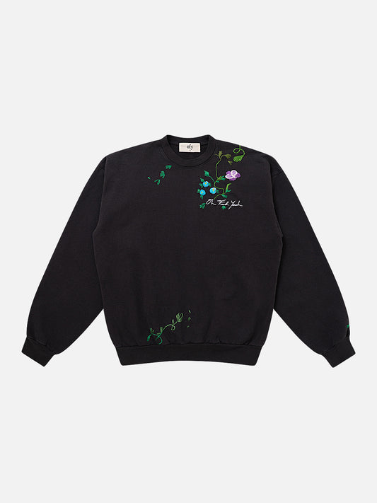 Black Crewneck - Floral Embroidery